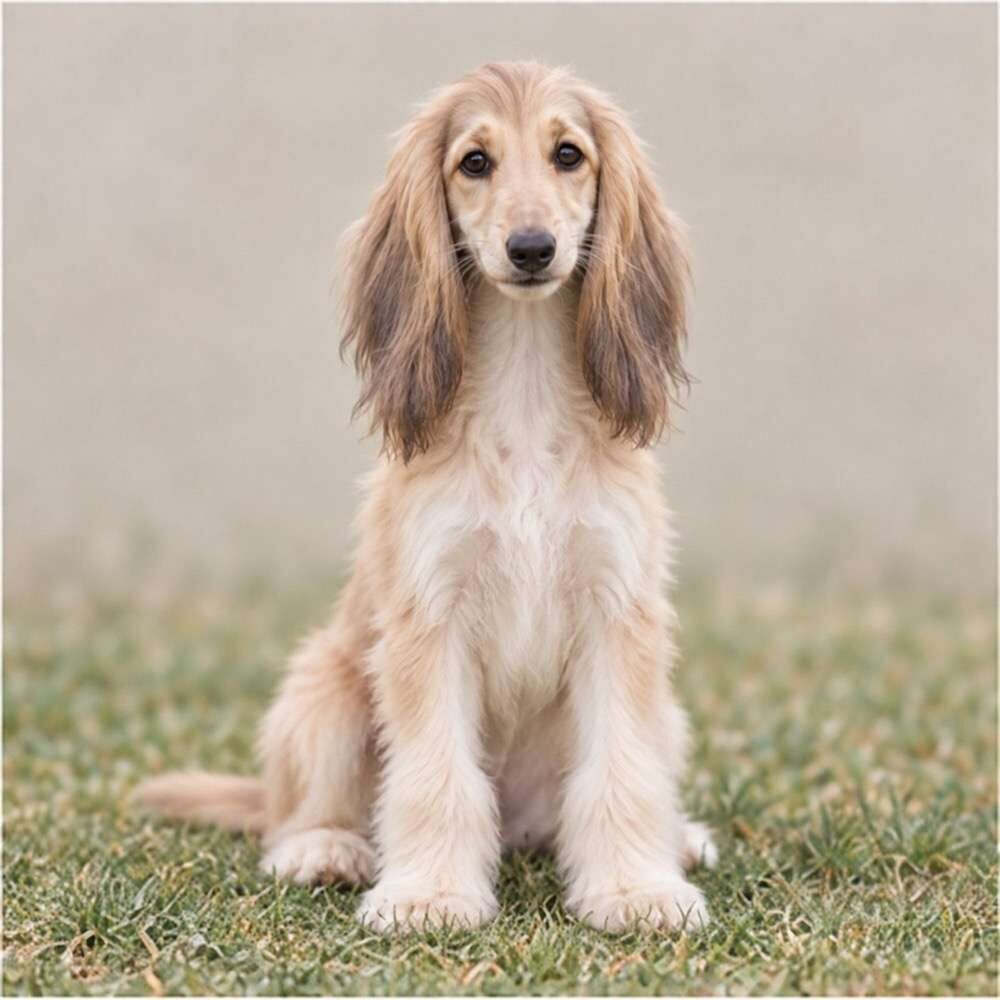 Elegant Afghan Hound with flowing, silky coat standing gracefully outdoors