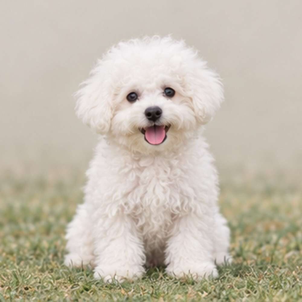 Fluffy white dog sitting proudly with a cheerful expression